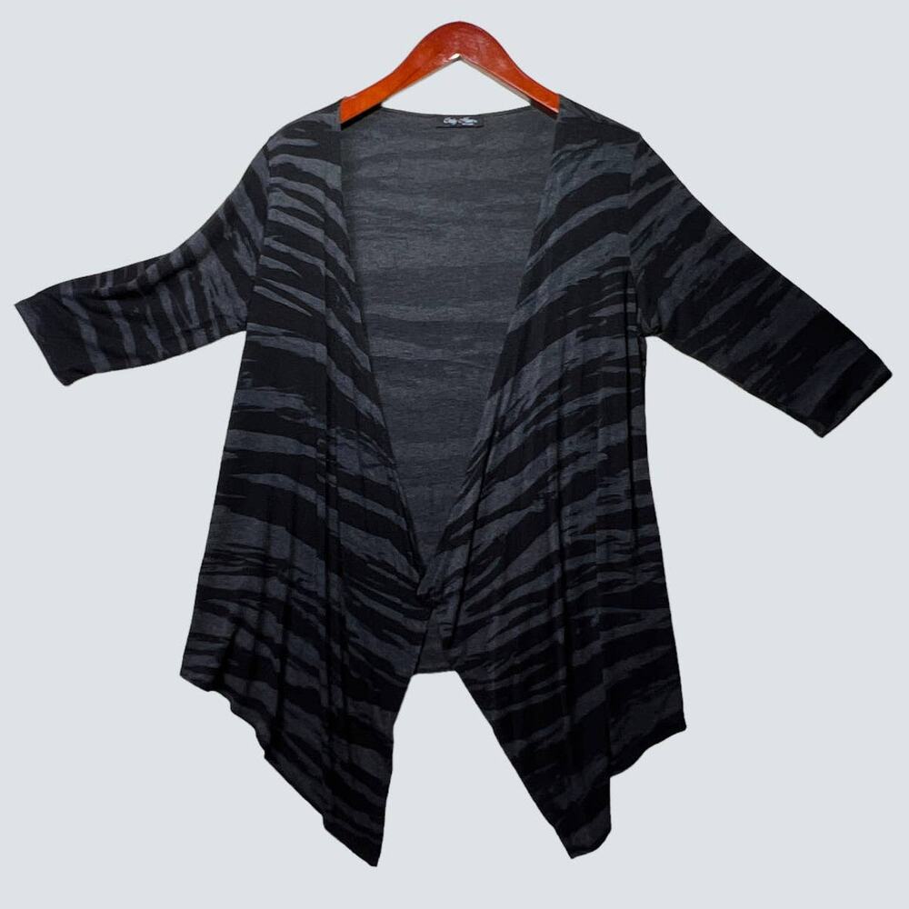 Only Nine Waterfall Cardigan Zebra Stripe Open Front Drape Top